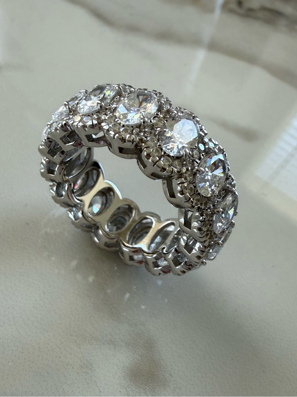 Sparkling Full-Size Crystal Eternity Ring - Silver